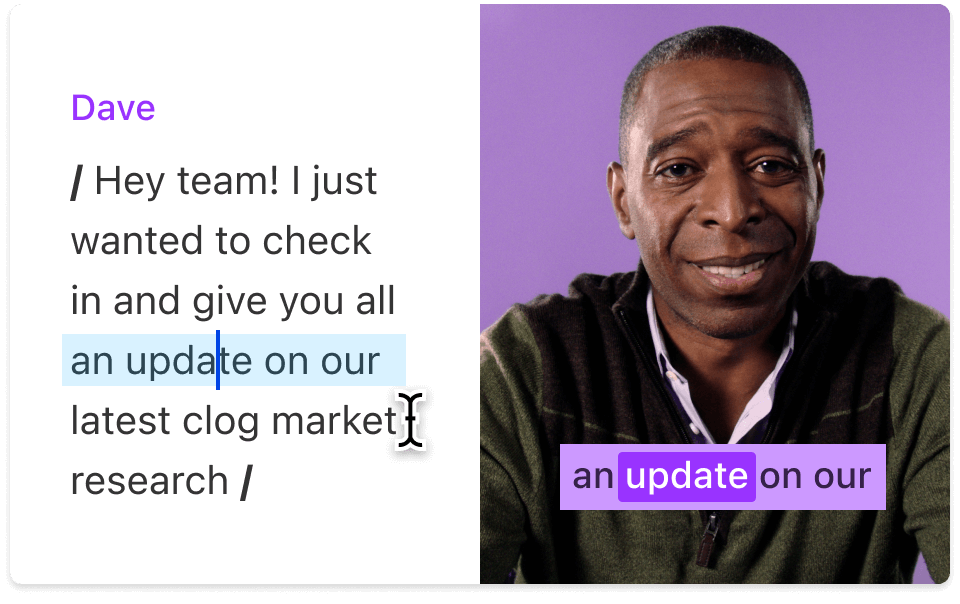 Video editing interface with a person's video and transcript